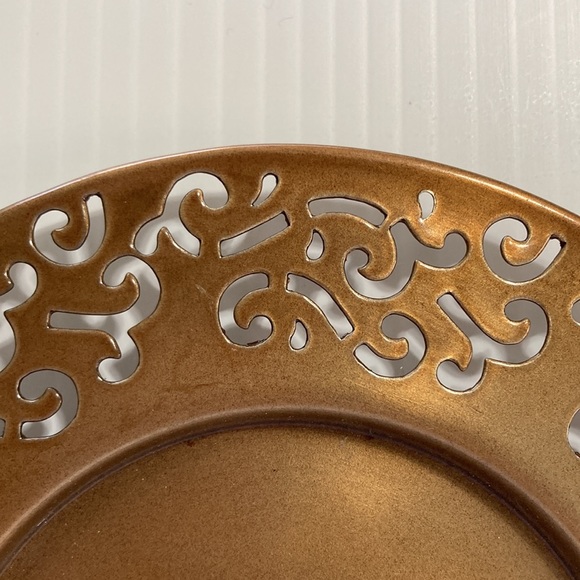 YANKEE CANDLE Brass Metal Candle Plate Dish Swirl Design 7" inch Diameter - Picture 3 of 8